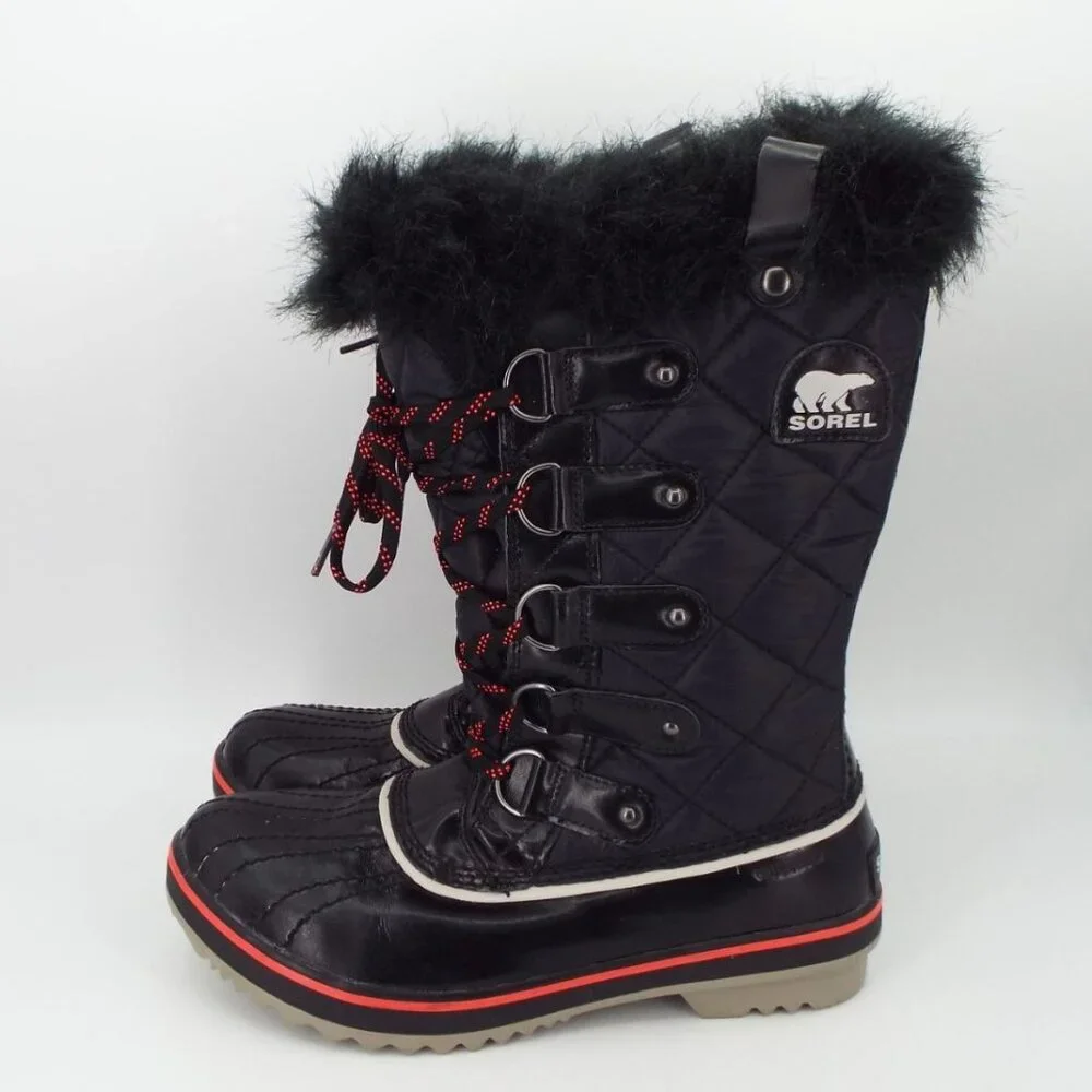 Sorel Tofino Cate NL2191-010 Black Quilted Waterproof Faux Fur Boots Size 8